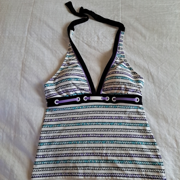 Nautica Tankini Top Womens 6 Halter Lightly Padded Multicolored Nautical Stripe - Picture 1 of 4